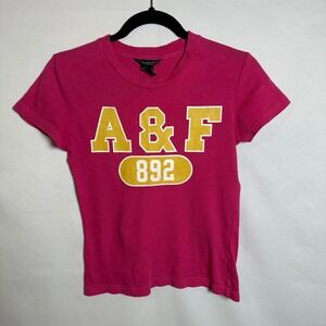 VTG Abercrombie & Fitch Womens Pink A&F Graphic baby Tee Cotton Short Sleeve Y2K